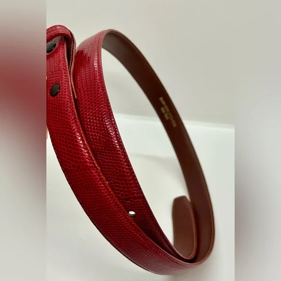 Barry Kieselstein-Cord Vintage Skinny Red Lizard Belt Strap 4 NEW CONDITION - Picture 1 of 10